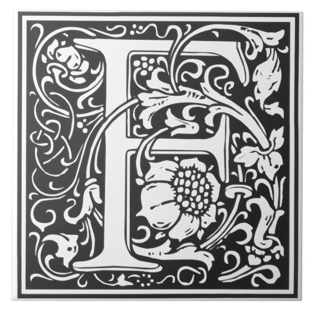 Ceramic Tile - Monogram Alphabet F black White (Frente)
