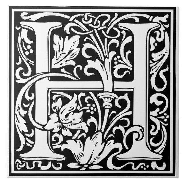 Ceramic Tile - Monogram Alphabet H black White (Frente)