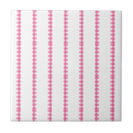 Ceramic Tile Pink & White Stripe Square