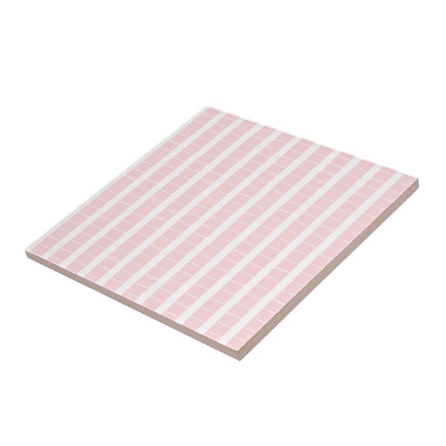 Ceramic Tile Pink & White Stripe Square (Lateral)