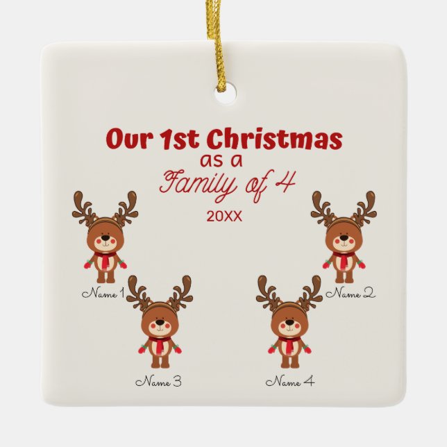 Cerâmica 1rua de Natal como Família de 4 Ornamento (Frente)