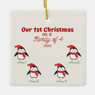 Cerâmica 1rua de Natal como Família de 4 Ornamento Pinguim
