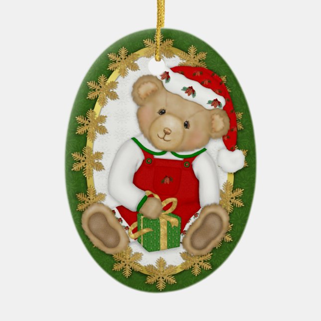 Cerâmica 2 Lado - Ornamento do Urso de Teddy com Feliz (Frente)