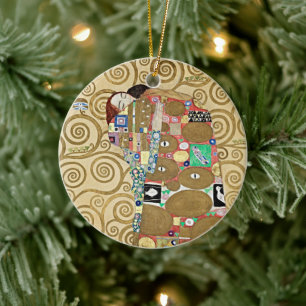 Cerâmica Abraço de Klimt Ornamento de Arte a Ouro