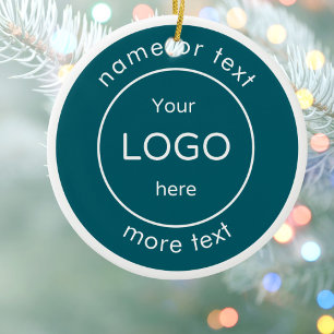 Cerâmica Adicione seu logotipo Ornamento de Natal Azul Empr