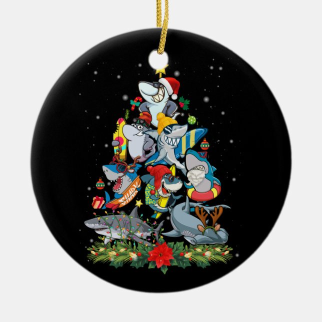 Cerâmica Amantes de Tubarão de Ornamento de Árvore de Natal (Frente)