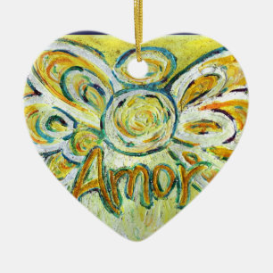 Cerâmica Amor Angel Word (espanhol "Amor") Ornamento de Fé