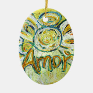 Cerâmica Amor Angel Word (espanhol "Amor") Ornamento de Fér