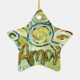 Cerâmica Amor Angel Word (espanhol "Amor") Ornamento de Fér