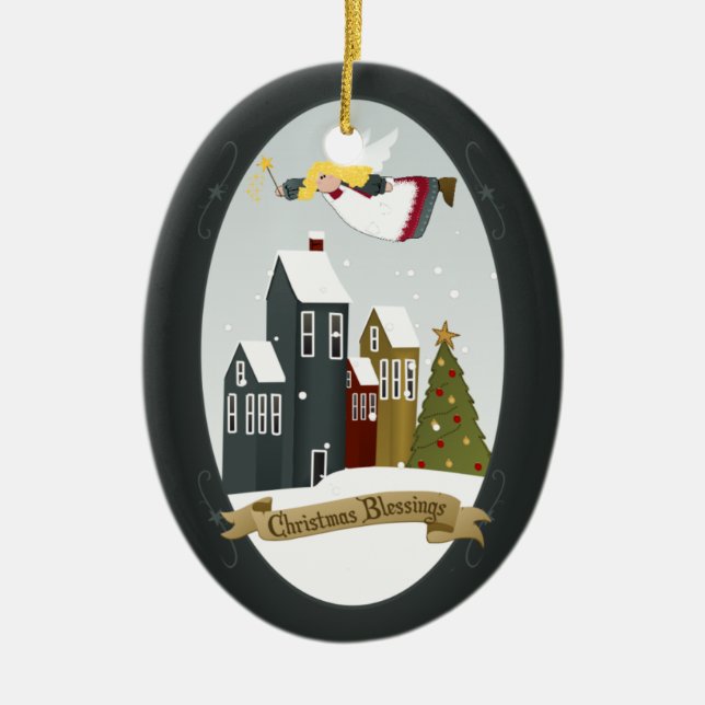 Cerâmica Anjo das Bênçãos de Natal | Ornamento (Frente)