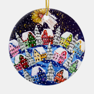 Cerâmica Anjo de Joy Round Holiday Ornamento
