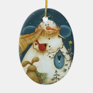 Cerâmica Anjo do boneco de neve e ornamento dos amigos da