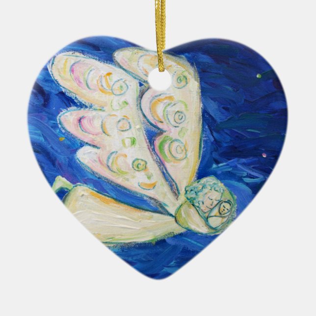Cerâmica Anjo Guardião com Ornamento de Presente de Criança (Frente)