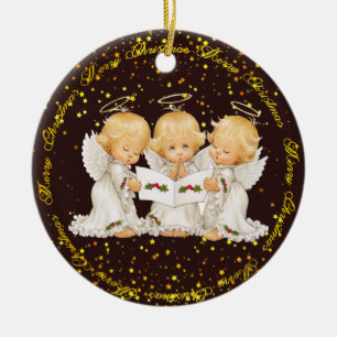 Cerâmica Anjos Cantores Lindos Ornamento Premium de Cerâmic