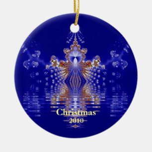 Cerâmica Ano Personalizado de Ornamento de Xmas Azul e Dour