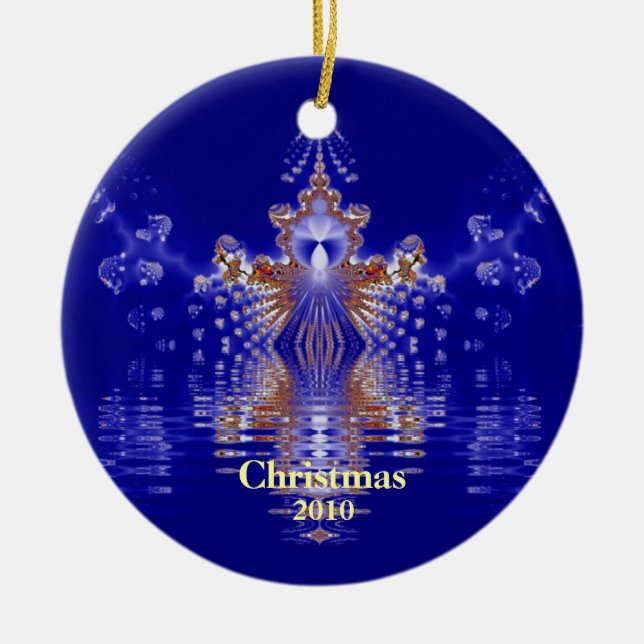 Cerâmica Ano Personalizado de Ornamento de Xmas Azul e Dour (Frente)