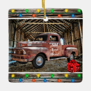 Cerâmica Antiguamente Caminhão Vermelho Em Ornamento De Cer