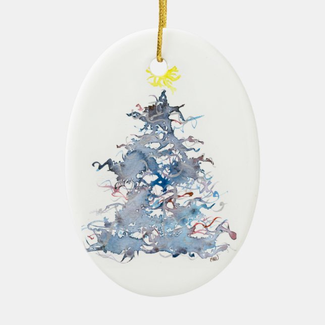 Cerâmica Árvore de Natal, azul, ornamento (Frente)