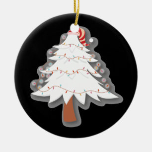 Cerâmica Árvore de Natal Branca em Ornamento de Fundo Preto