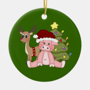 Cerâmica Árvore de Natal & ornamento do porco de Rudolf
