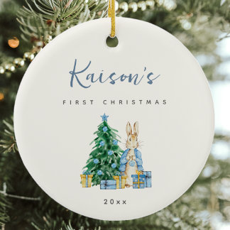 Cerâmica Bebês de Coelho Azul Primeiro Ornamento Cerâmico d