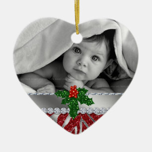 Cerâmica Bebês Primeiro Natal Ornamento de Prata Vermelha