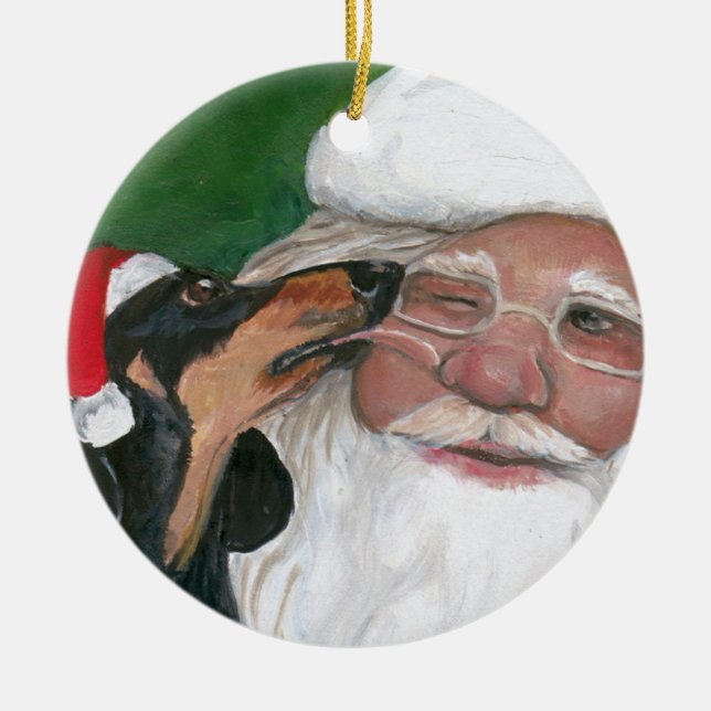 Cerâmica Beijo de Dachshund para Papais noeis Ornamento de  (Frente)