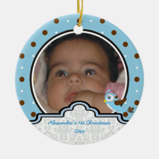 Cerâmica Bolinhas bebê primeiro ornamento de fotos de Natal