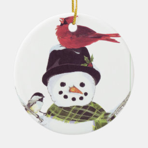 Cerâmica Boneco de neve doce e ornamento cardinal