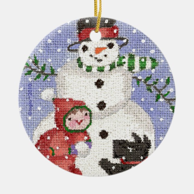 Cerâmica boneco de neve e ornamento escocês (Frente)