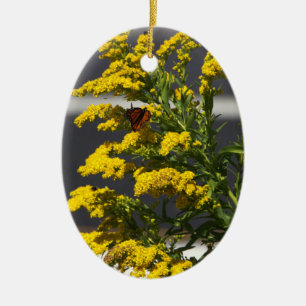 Cerâmica Borboleta com Ornamento Amarelo de Flores Selvagen