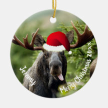 Bull Moose em Ornamento Cerâmico de Santa Hat