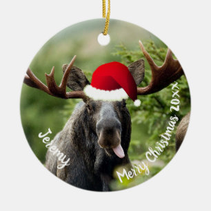 Cerâmica Bull Moose em Ornamento Cerâmico de Santa Hat
