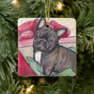 Cerâmica Bulldog Francês Apresenta Ornamento de Arte Canina