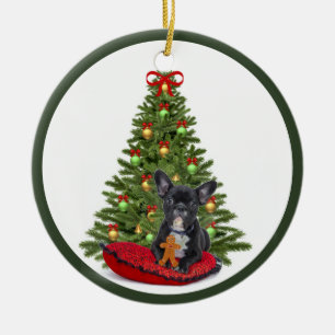 Cerâmica Bulldog Francês e Ornamento de Árvore de Natal