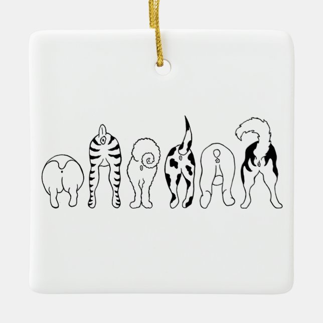 Cerâmica Bumbuns de Cães - Ornamento Quadrado (Frente)