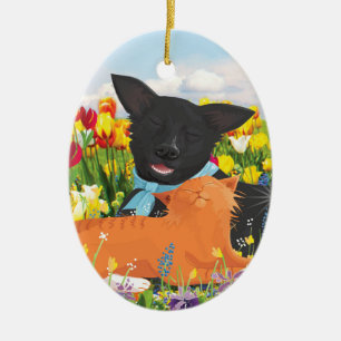 Cerâmica Cachorro Negro, Ornamento de Árvore de Natal de G