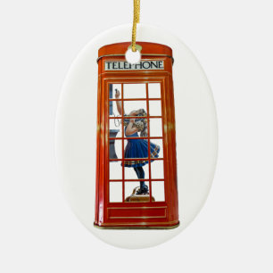 Cerâmica Caixa de Telefone Vermelho para Ornamento Oval