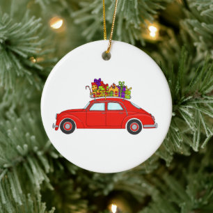 Cerâmica Carro Vermelho com presentes de Natal, ornamento c