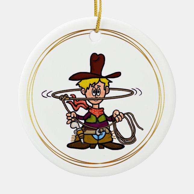 Cerâmica Cartoon Cowboy com Ornamento de Corda (Frente)