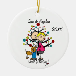 Cerâmica Casal Esperado Personalizado Com Ornamento De Cãe