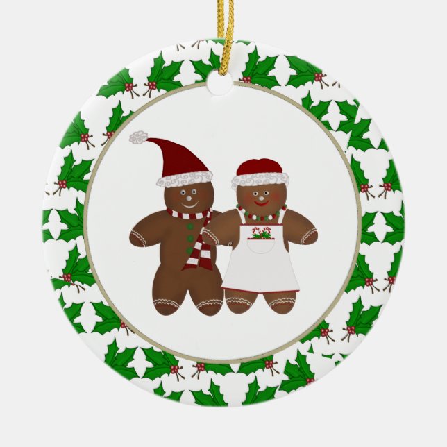 Cerâmica Casal personalizado de Gingerbead com ornamento do (Frente)