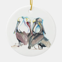 Cerâmica Casal Primeiro Ornamento de Natal Pelicanos