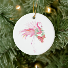 Cerâmica Casal Primeiro Ornamento de Natal Rosa Flamingo