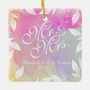 Cerâmica Casamento Personalizado De Aquarela   Ornamento