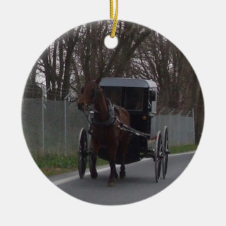 Cerâmica Cavalo de Amish & ornamento do carrinho