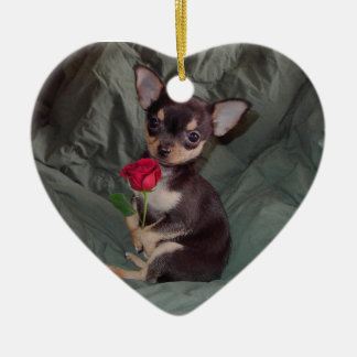 Cerâmica Chihuahua MerryRose Segurando Um Ornamento De Rosa