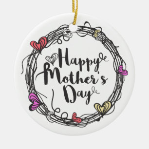 Cerâmica Círculo com Dia de as mães Feliz   Ornamento