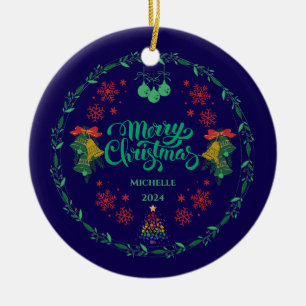 Cerâmica Colorida Vintage Feliz Ornamento de Natal