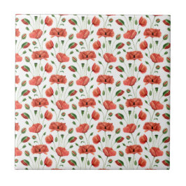 Cerâmica de Papoula Vermelha Aquarela Flor Silvest